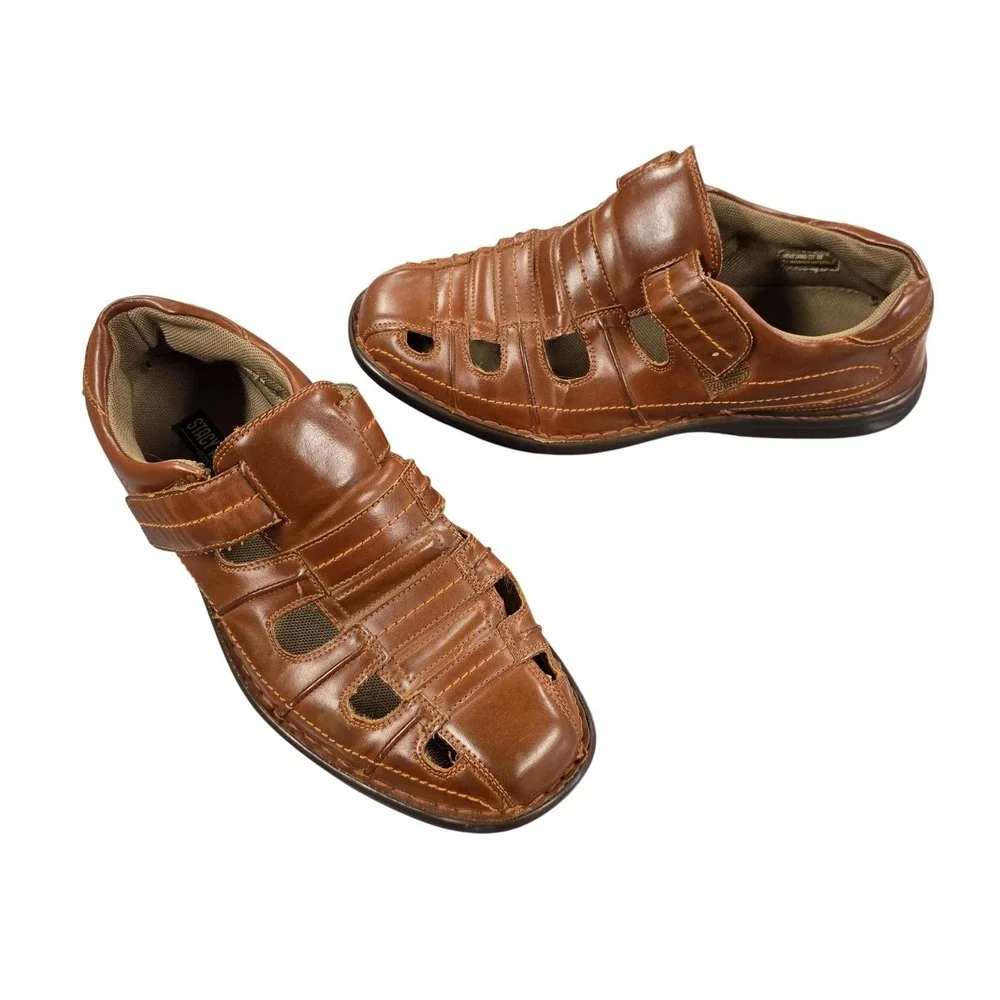 Stacy Adams Sandals Mens 8 Brown Fisherman Hook & Loop Comfort Casual Shoes